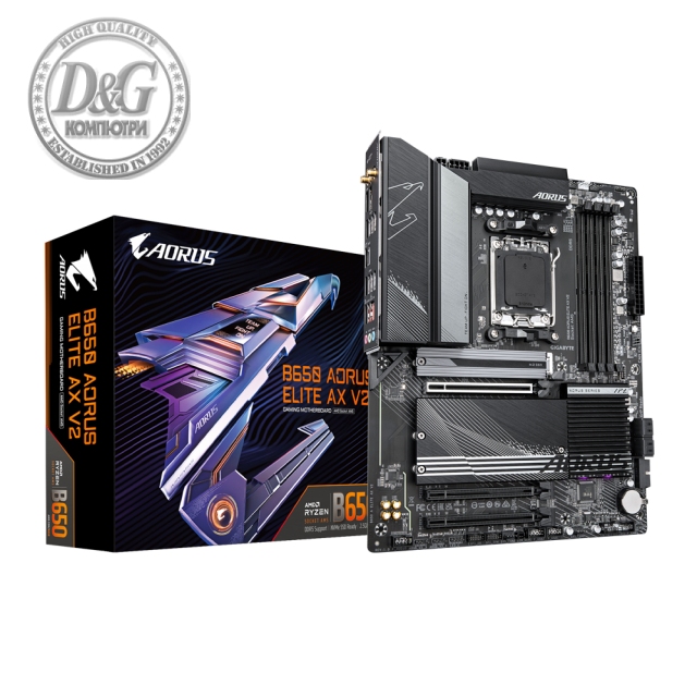 Дънна платка GIGABYTE B650 AORUS ELITE AX V2, Socket AM5, Wi-Fi 6E, DDR5